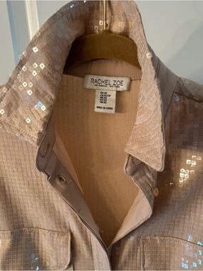 NEW Rachel Zoe Sequin Button-Up Shirt Blouse Quiet Luxury Champagne Sand